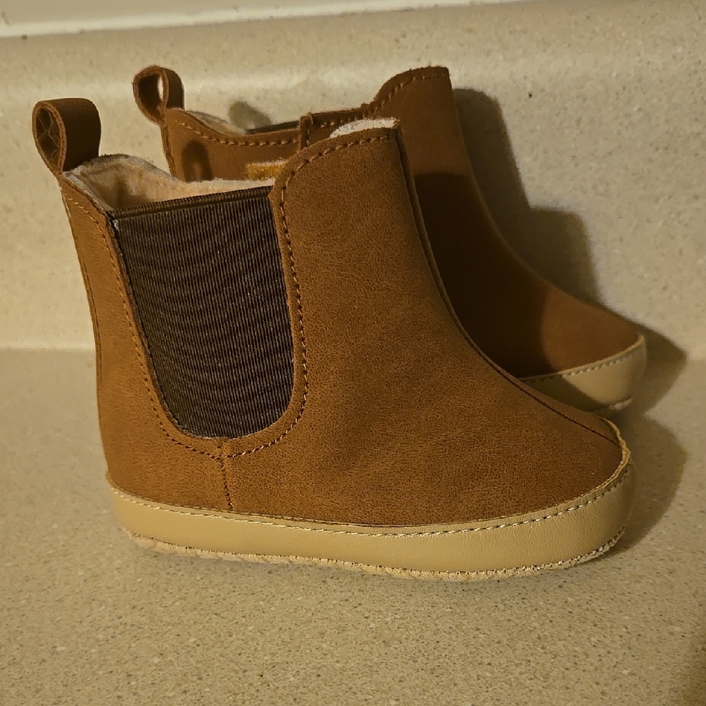 Tan Infant Chelsea Boots with Elastic Panels and Suede Finish